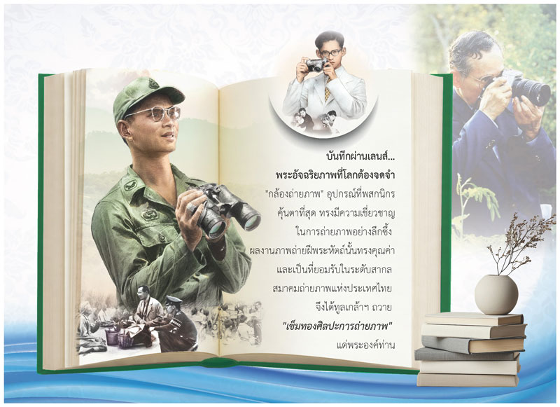 Desk-Calendar-2570-King-Rama-9-History-Page_Royal-Photography-Template_Roongphim-Calendar รูปแบบหน้าเนื้อในพิเศษปฏิทินสำเร็จรูป 2570 ลายในหลวงรัชกาลที่ 9 ทรงถือกล้องถ่ายภาพและบันทึกประวัติศิลปะการถ่ายภาพ สั่งพิมพ์ราคาถูก โดย โรงพิมพ์ปฏิทิน.com