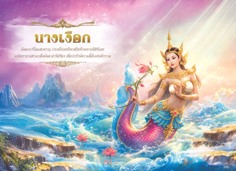 Desk-Calendar-2570-Mermaid-Poem-Page_Buddhist-Art-Wildlife-Template_Roongphim-Calendar รูปแบบหน้าเนื้อในพิเศษปฏิทินสำเร็จรูป 2570 ลายจิตรกรรมไทยสัตว์หิมพานต์ นางเงือกสีชมพูทองและบทกลอนบูชามัจฉานารี สั่งพิมพ์ราคาถูก โดย โรงพิมพ์ปฏิทิน.com